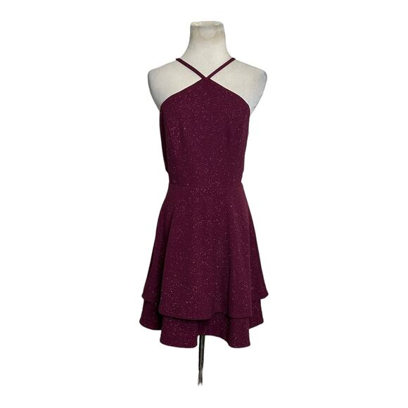 Speechless shimmery red Y neck layered skirt mini dress size M - Picture 10 of 16